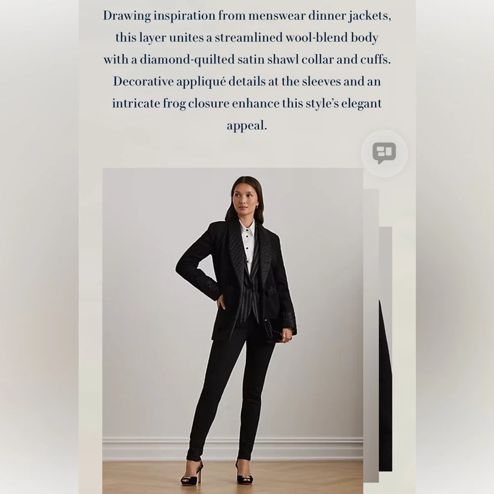 LAUREN Quilted-Satin-Trim Wool-Blend Coat - Picture 3 of 16